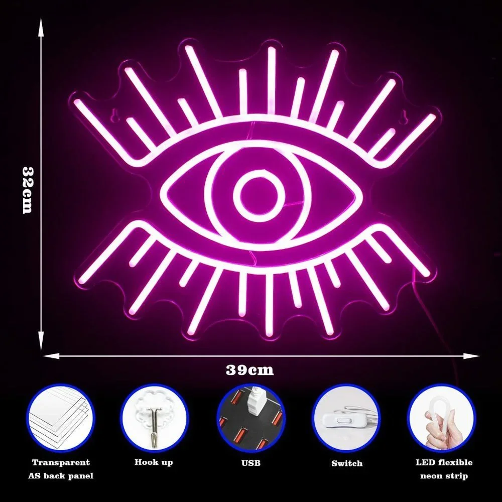Pink Evil Eye Greek Spiritual Neon Light LED Wall Decor Dorm Bedroom Bathroom